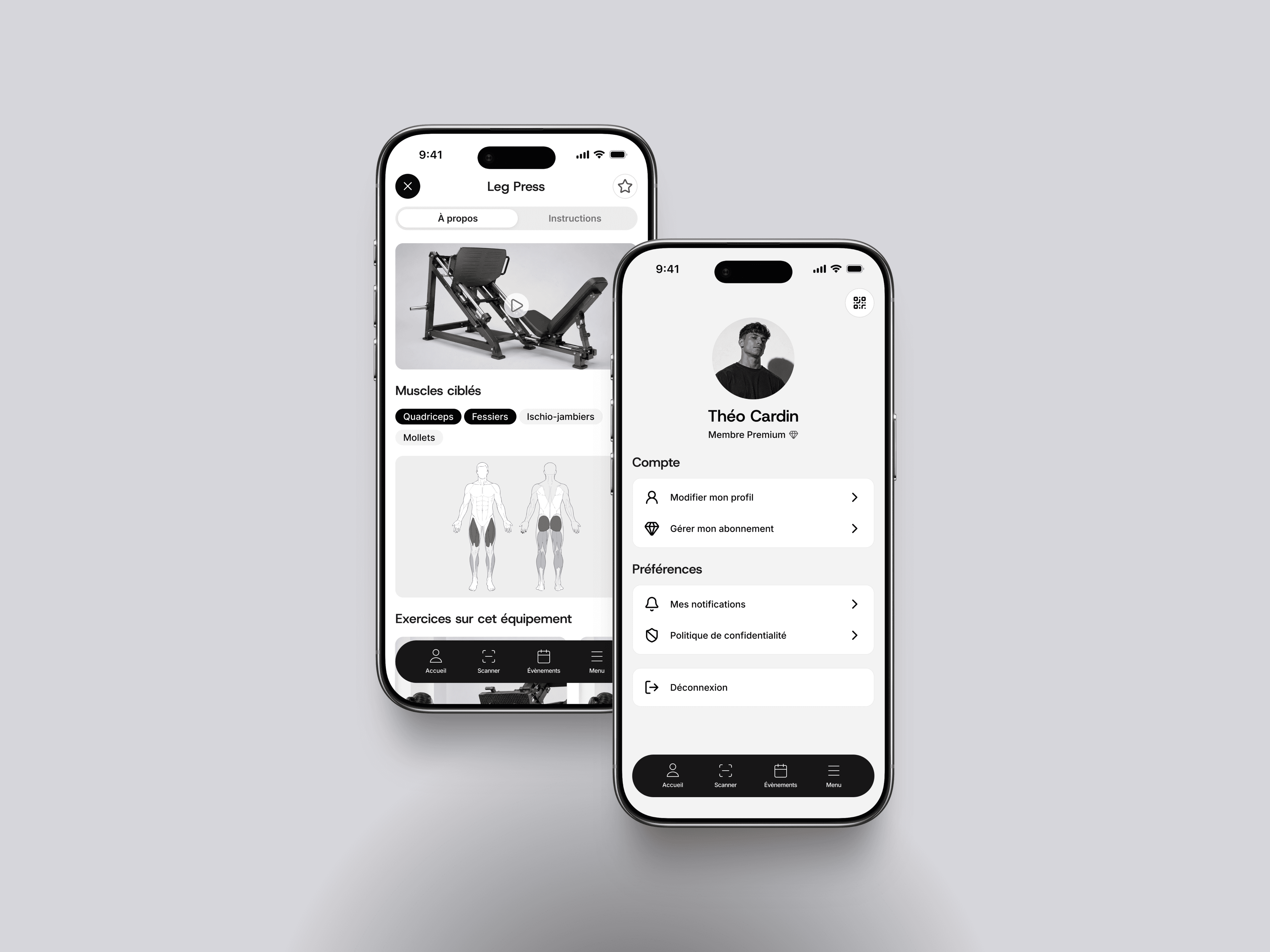 Design d'application mobile Corona Gym